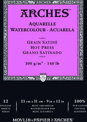 ARCHES WATERCOLOR PAD HOTPRESS 9X12 12 SHEETS