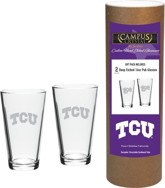 Texas Christian University 16 oz. Etched Glass - Set of 2