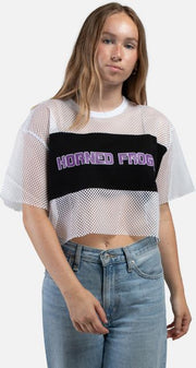 Texas Christian University Women's Horned Frogs Mesh Cropped Short Sleeve T-Shirt