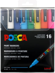 POSCA MARKER SET FINE POINT 16-COLORS