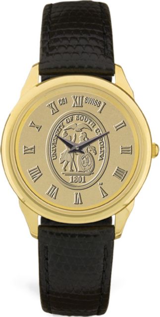 Men's Gold Wristwatch with Black Leather Band - ONLINE ONLY