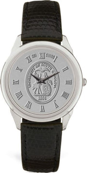 Men's Silver Wristwatch with Black Leather Band - ONLINE ONLY
