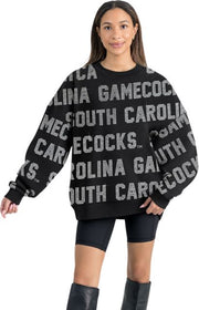University of South Carolina Women's All-Over Pixelated Rhinestone Text Drop Shoulder Crewneck Pullover
