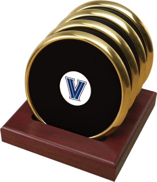 Villanova Wildcats CSI Set Of 4 Gold Round Coaster Gift Boxed With Colored Medallion