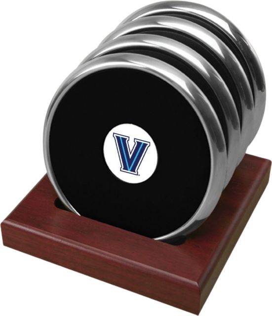 Villanova Wildcats CSI Set Of 4 Silver Round Coaster Gift Boxed With Colored Medallion