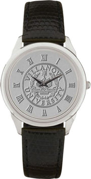 Villanova Wildcats Men's Silver Medallion Black Leather Wristwatch