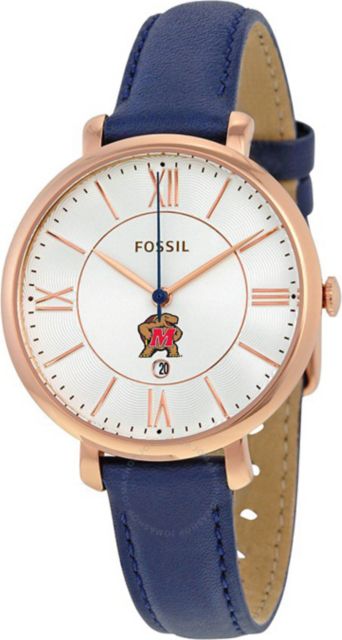 Maryland Terrapins Fossil Jacqueline Navy Leather Watch