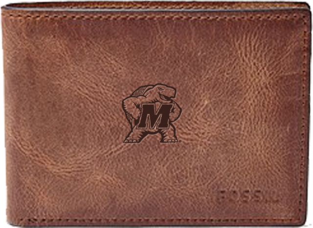 Maryland Terrapins Fossil Leather - Derrick Front Pocket Bifold - Brown