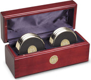 Michigan Wolverines Set of Six Gold Coasters in Presentation Rosewood Box