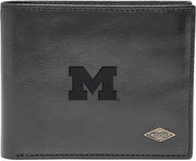 Michigan Wolverines Fossil Leather - Ryan Rfid Flip Id Bifold - Black