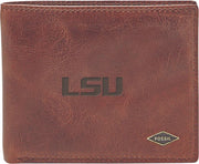 LSU Tigers Fossil Leather - Ryan Rfid Flip Id Bifold - Dark Brown