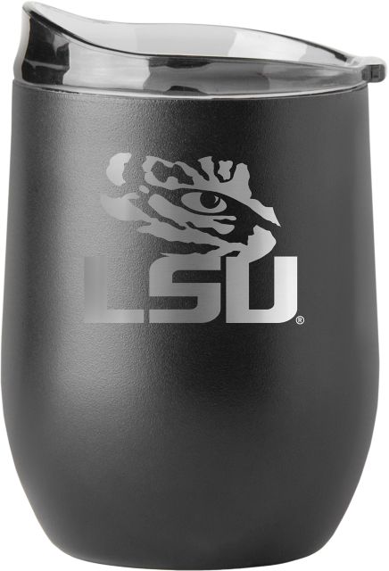 LSU Tigers 16oz Etch Black Powder Coat Curved Beverage