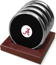 Alabama Crimson Tide CSI Set Of 4 Silver Round Coaster Gift Boxed With Colored Medallion - ONLINE ONLY