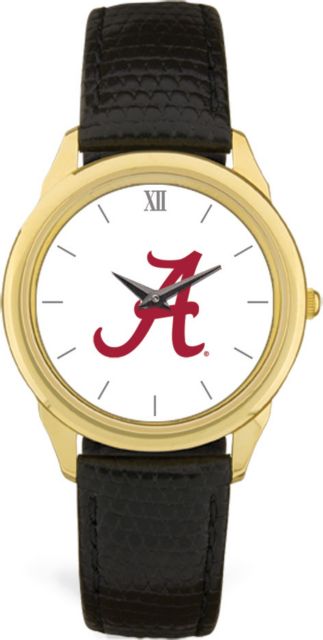Alabama Crimson Tide CSI Men's Black Leather Wristwatch (Gift Boxed) With Colored Medallion - ONLINE ONLY
