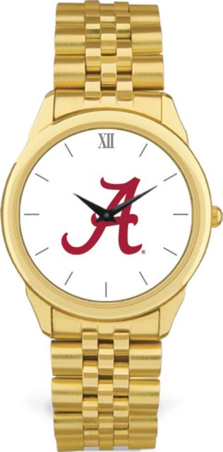 Alabama Crimson Tide CSI Men's Gold Rolled Link Wristwatch (Gift Box) With Colored Medallion - ONLINE ONLY
