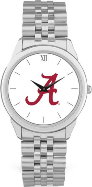 Alabama Crimson Tide CSI Men's Silver Rolled Link Wristwatch (Gift Box) With Colored Medallion - ONLINE ONLY