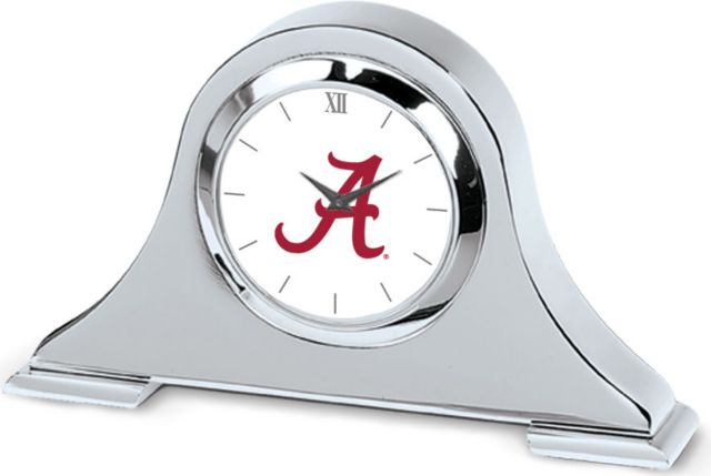 Alabama Crimson Tide CSI Silver Napoleon Desk Clock With Colored Medallion - ONLINE ONLY