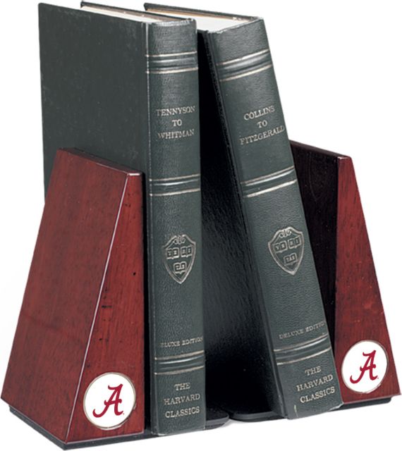 Alabama Crimson Tide CSI Rosewood Bookends Gift Boxed With Colored Medallion - ONLINE ONLY