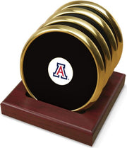 Arizona Wildcats CSI Set Of 4 Gold Round Coaster Gift Boxed With Colored Medallion - ONLINE ONLY