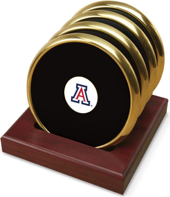 Arizona Wildcats CSI Set Of 4 Gold Round Coaster Gift Boxed With Colored Medallion - ONLINE ONLY