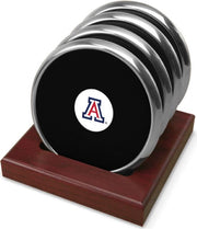 Arizona Wildcats CSI Set Of 4 Silver Round Coaster Gift Boxed With Colored Medallion - ONLINE ONLY