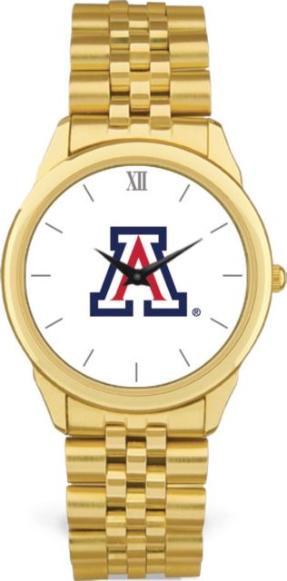 Arizona Wildcats CSI Men's Gold Rolled Link Wristwatch (Gift Box) With Colored Medallion - ONLINE ONLY