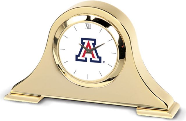 Arizona Wildcats CSI Gold Napoleon Desk Clock With Colored Medallion - ONLINE ONLY