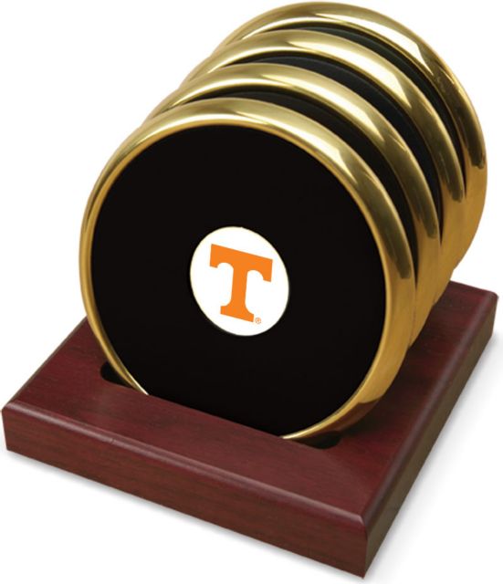 Tennessee Volunteers CSI Set Of 4 Gold Round Coaster Gift Boxed With Colored Medallion - ONLINE ONLY