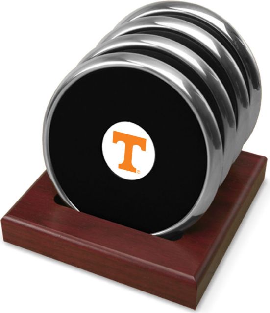 Tennessee Volunteers CSI Set Of 4 Silver Round Coaster Gift Boxed With Colored Medallion - ONLINE ONLY