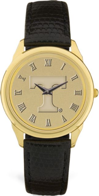 Men's Gold Wristwatch with Black Leather Band - ONLINE ONLY