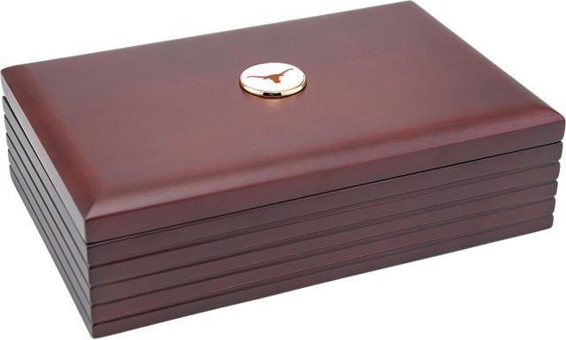 Texas Longhorns CSI Rosewood Desk Box (Gift Boxed) with Colored Medallion - ONLINE ONLY