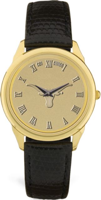 Men's Gold Wristwatch with Black Leather Band - ONLINE ONLY