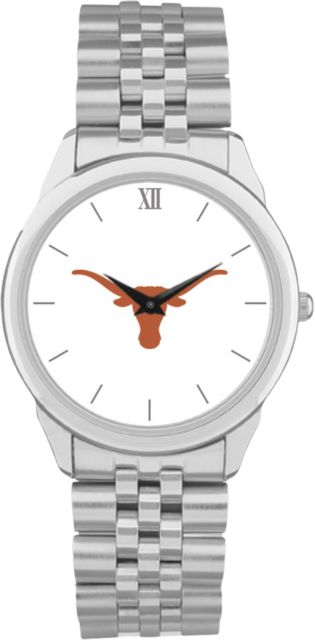 Texas Longhorns CSI Men's Silver Rolled Link Wristwatch (Gift Box) with Colored Medallion - ONLINE ONLY