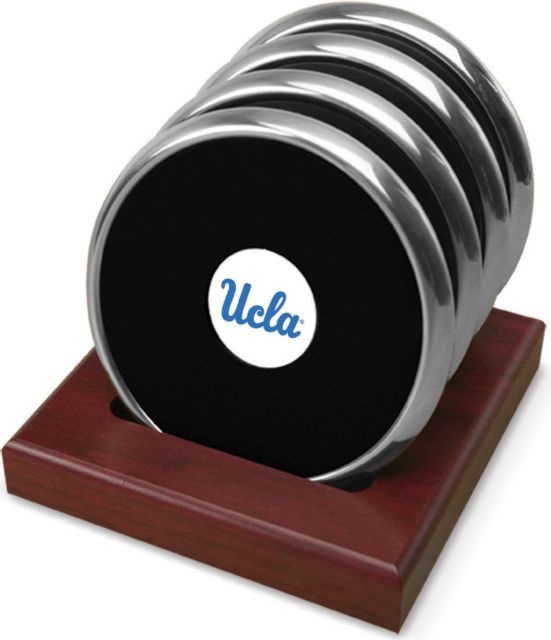 UCLA Bruins CSI Set Of 4 Silver Round Coaster Gift Boxed With Colored Medallion - ONLINE ONLY