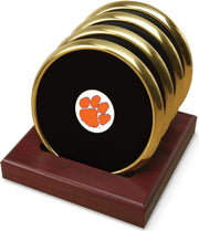 Clemson Tigers CSI Set Of 4 Gold Round Coaster Gift Boxed With Colored Medallion - ONLINE ONLY