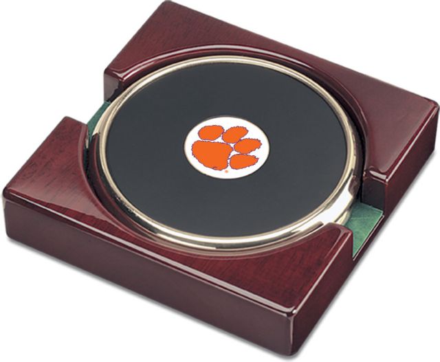 Clemson Tigers CSI Set Of 2 Gold Round Coaster Gift Boxed With Colored Medallion - ONLINE ONLY