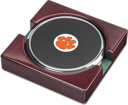 Clemson Tigers CSI Set Of 2 Silver Round Coaster Gift Boxed With Colored Medallion - ONLINE ONLY