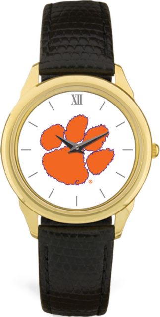 Clemson Tigers CSI Men's Black Leather Wristwatch (Gift Boxed) With Colored Medallion - ONLINE ONLY