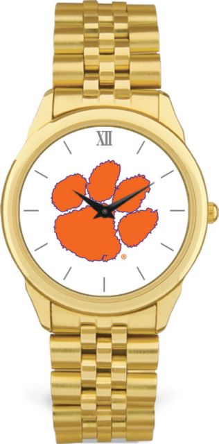 Clemson Tigers CSI Men's Gold Rolled Link Wristwatch (Gift Box) With Colored Medallion - ONLINE ONLY