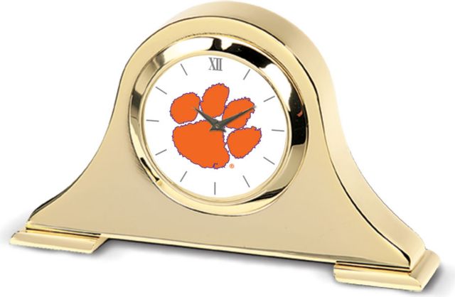 Clemson Tigers CSI Gold Napoleon Desk Clock With Colored Medallion - ONLINE ONLY