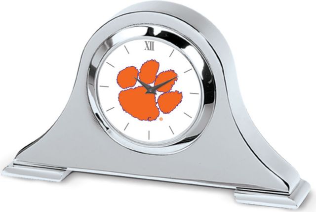 Clemson Tigers CSI Silver Napoleon Desk Clock With Colored Medallion - ONLINE ONLY