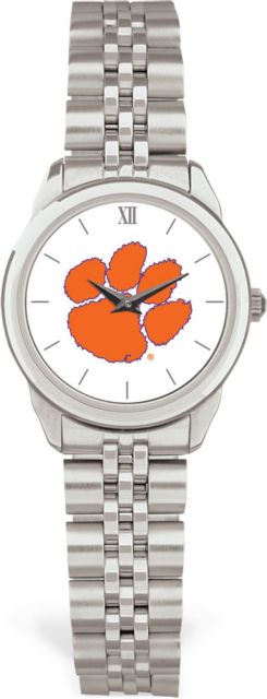 Clemson Tigers CSI Women's Silver Rolled Link Watch (Gift Boxed) With Colored Medallion - ONLINE ONLY