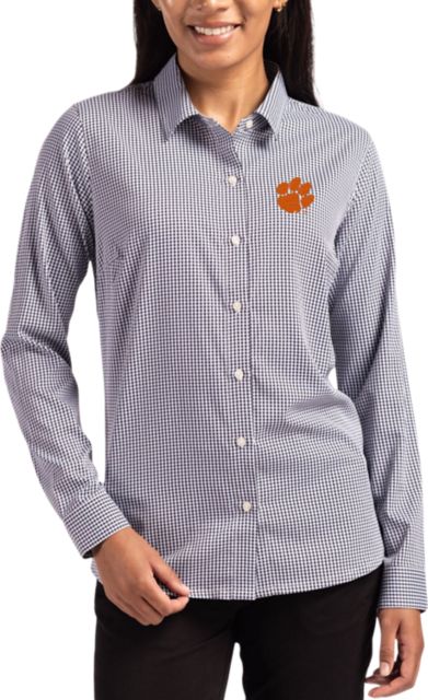 Clemson Tigers Women's Gingham Long Sleeve Dress Shirt