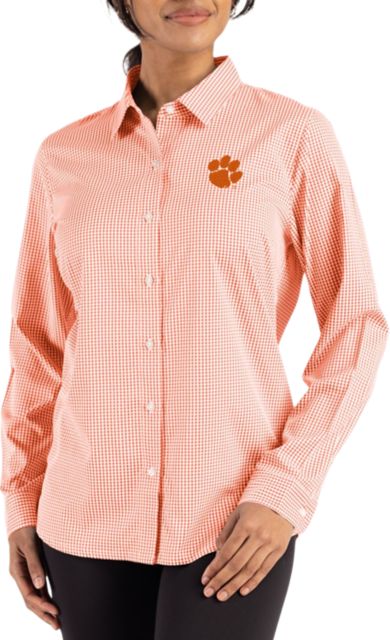 Clemson Tigers Women's Gingham Long Sleeve Dress Shirt