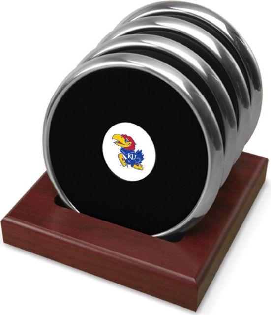Kansas Wildcats CSI Set Of 4 Silver Round Coaster Gift Boxed With Colored Medallion - ONLINE ONLY