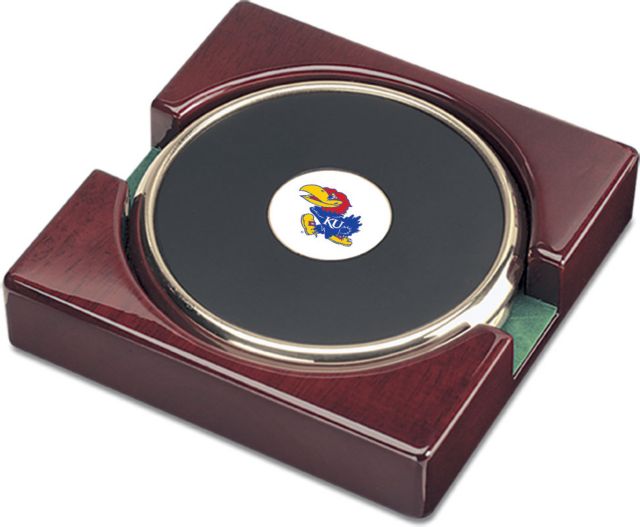 Kansas Wildcats CSI Set Of 2 Gold Round Coaster Gift Boxed With Colored Medallion - ONLINE ONLY