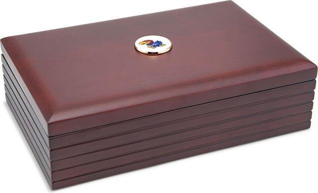 Kansas Wildcats CSI Rosewood Desk Box (Gift Boxed) With Colored Medallion - ONLINE ONLY