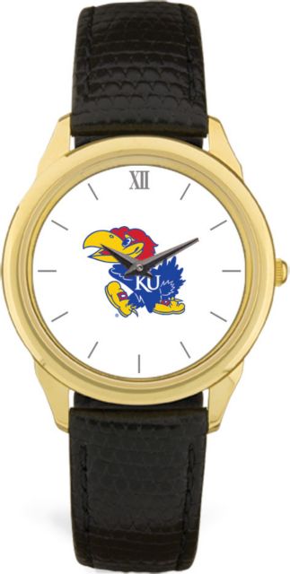 Kansas Wildcats CSI Men's Black Leather Wristwatch (Gift Boxed) With Colored Medallion - ONLINE ONLY