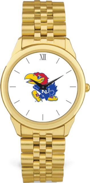 Kansas Wildcats CSI Men's Gold Rolled Link Wristwatch (Gift Box) With Colored Medallion - ONLINE ONLY