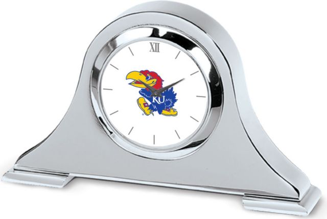Kansas Wildcats CSI Silver Napoleon Desk Clock With Colored Medallion - ONLINE ONLY